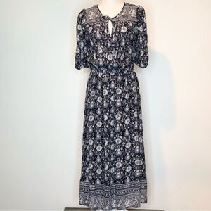 NWT Lucky Brand Boho Printed Peasant Midi Dress Medium